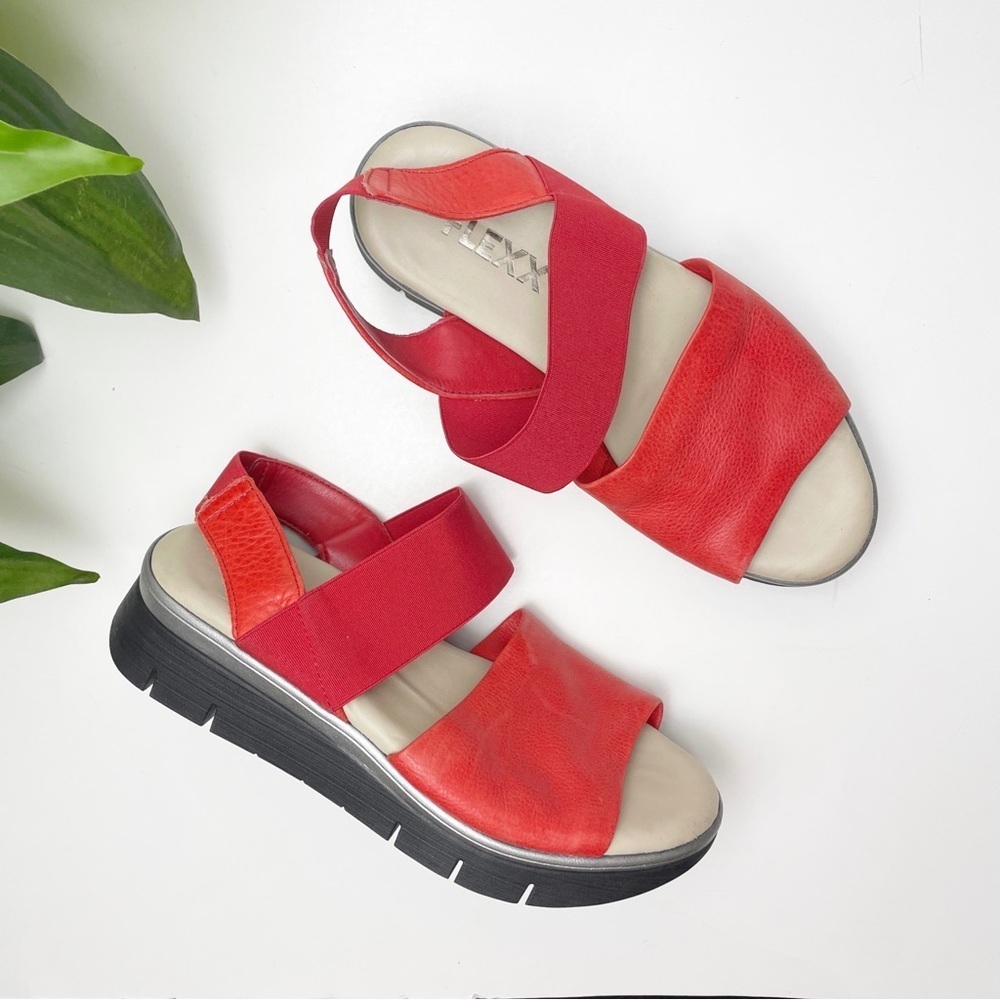 The Flexx Red Leather Two Band Wedge Sandal 5.5